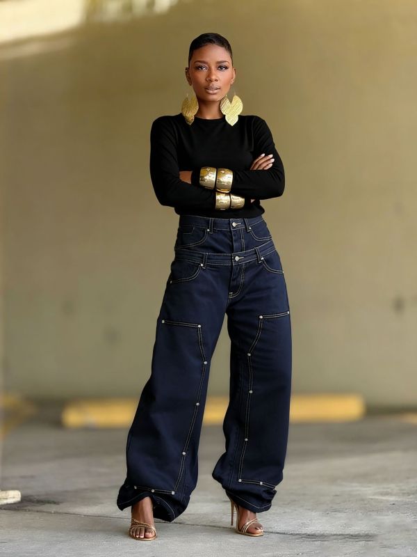 Fashion Patchwork Loose Straight Jeans GYLN-1025