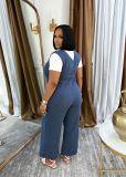 Plus Size Casual V Neck Loose Denim Sleeveless Jumpsuit GYLN-0619