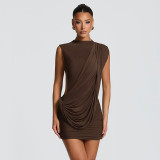 Sleeveless Solid Color Ruched Backless Mini Dress GSZM-D26DS056