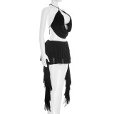 Sexy Tie Up Tops Ruffles Skirt 2 Piece Set GSZM-D26ST055