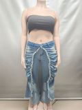 High Waisted Pleated Frayed-edge Straight Jeans GAKF-51101