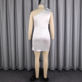 Slash Shoulder Satin 3D Flowers Mini Dress GKEN-ADR051238