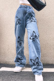 Butterfly Print Fashion Straight Jeans GQLF-FF58712