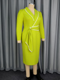 Long Sleeve Ruffles Slim Midi Dress GKEN-AM050732