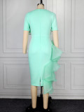 Solid Color Ruffles Midi Dress GKEN-ADR051216