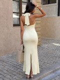 Halterneck Solid Color Backless Maxi Dress GZEY-D26230038