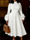 Plus Size Solid Color Long Sleeve Midi Dress GKEN-ADR060207