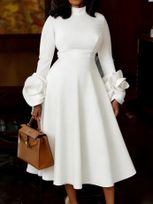 Plus Size Solid Color Long Sleeve Midi Dress GKEN-ADR060207