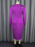 Plus Size Ruffles Long Sleeve Pearl Patchwork Midi Dress GKEN-AM040935