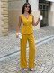 Solid Color Sleeveless V Neck Two Piece Pants Set GZEY-K25190121