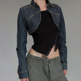 Vintage Cropped Long Sleeve Denim Jacket GQLF-802