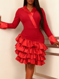Satin Patchwork Ruffled Party Dress GKEN-ADR060161