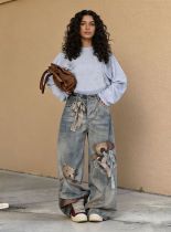 Plus Size Bear 3D Printed Loose Jeans GYLN-6035