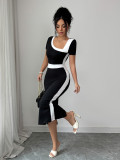 Slash Neck Color Block Midi Dress GZEY-K26130056