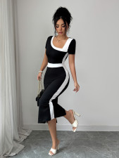 Slash Neck Color Block Midi Dress GZEY-K26130056