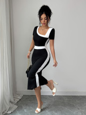 Slash Neck Color Block Midi Dress GZEY-K26130056