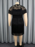 Plus Size Lace Patchwork Tassel Shawl + Sling Dress 2 Piece Set GKEN-AST051076