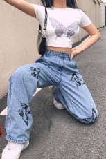 Butterfly Print Fashion Straight Jeans GQLF-FF58712
