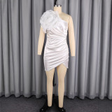 Slash Shoulder Satin 3D Flowers Mini Dress GKEN-ADR051238