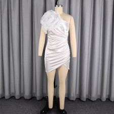 Slash Shoulder Satin 3D Flowers Mini Dress GKEN-ADR051238
