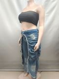 High Waisted Pleated Frayed-edge Straight Jeans GAKF-51101
