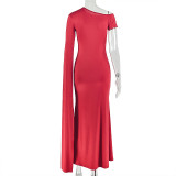 Solid Color Ruched Slash Neck Maxi Dress  GJYO-303986