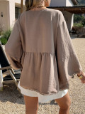 Solid Color Long Sleeve Tie Up Tops GZEY-K26120056