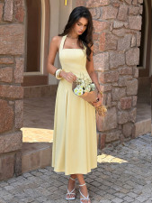 Halterneck Solid Color Backless Maxi Dress GZEY-D26230054