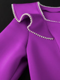 Plus Size Ruffles Long Sleeve Pearl Patchwork Midi Dress GKEN-AM040935