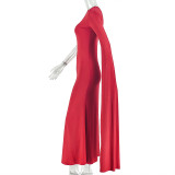 Solid Color Ruched Slash Neck Maxi Dress  GJYO-303986