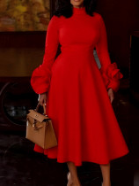 Plus Size Solid Color Long Sleeve Midi Dress GKEN-ADR060207
