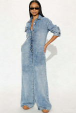 Fashion Denim Long Sleeve Jumpsuit GAKF-60116