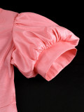 Lantern Sleeve Solid Color Slim Midi Dress GKEN-ADR060133