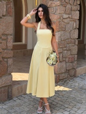 Halterneck Solid Color Backless Maxi Dress GZEY-D26230054