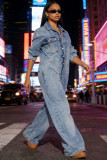 Fashion Denim Long Sleeve Jumpsuit GAKF-60116