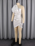Slash Shoulder Satin 3D Flowers Mini Dress GKEN-ADR051238