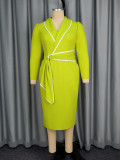 Long Sleeve Ruffles Slim Midi Dress GKEN-AM050732