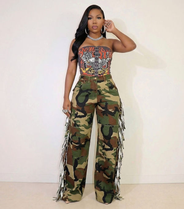 Camouflage Print Tassel Pants GSMJ-8026