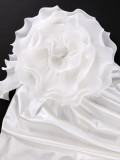 Slash Shoulder Satin 3D Flowers Mini Dress GKEN-ADR051238