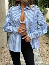 Stripe Lapel Long Sleeve Shirt GZEY-K26120066