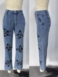 Butterfly Print Fashion Straight Jeans GQLF-FF58712