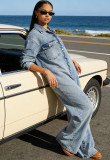 Fashion Denim Long Sleeve Jumpsuit GAKF-60116