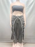 High Waisted Pleated Frayed-edge Straight Jeans GAKF-51101