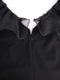Plus Size Tassel Ruffles Deep V Neck Midi Dress GKEN-ADR051180