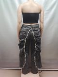High Waisted Pleated Frayed-edge Straight Jeans GAKF-51101