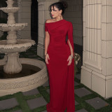 Solid Color Ruched Slash Neck Maxi Dress  GJYO-303986