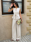 Sleeveless Zipper Cardigan Top Two Piece Pants Set GZEY-K26290040