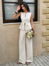 Sleeveless Zipper Cardigan Top Two Piece Pants Set GZEY-K26290040