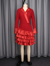 Satin Patchwork Ruffled Party Dress GKEN-ADR060161