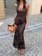 Mesh Print Halterneck Backless Maxi Dress GZEY-D26230065